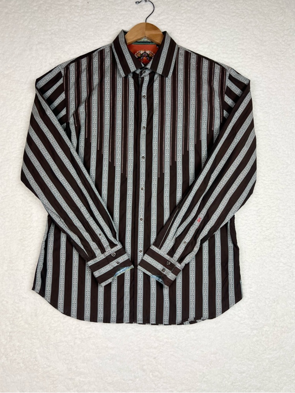 Robert Graham Brown & Light Gray Striped Dress Shirt Size XL